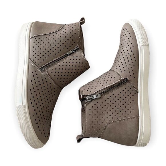 Pierre Dumas Comfort Foam Perforated Slip On Sneakers High Top Taupe Fast-5 - Picture 5 of 11